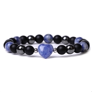 Armbånd af hæmatit, blue spot og abrazin sten. Elastisk. 19 cm